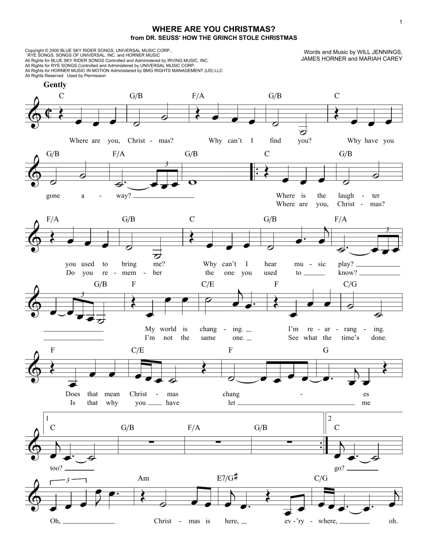 Where Are You Christmas? (from How The Grinch Stole Christmas) (Lead Sheet / Fake Book)