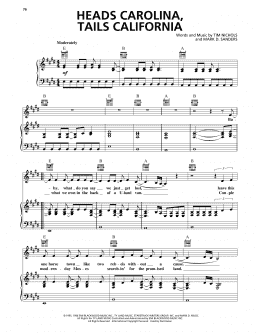 page one of Heads Carolina, Tails California (Piano, Vocal & Guitar Chords (Right-Hand Melody))
