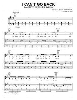 page one of I Can't Go Back (from Pretty Woman: The Musical) (Piano, Vocal & Guitar Chords (Right-Hand Melody))