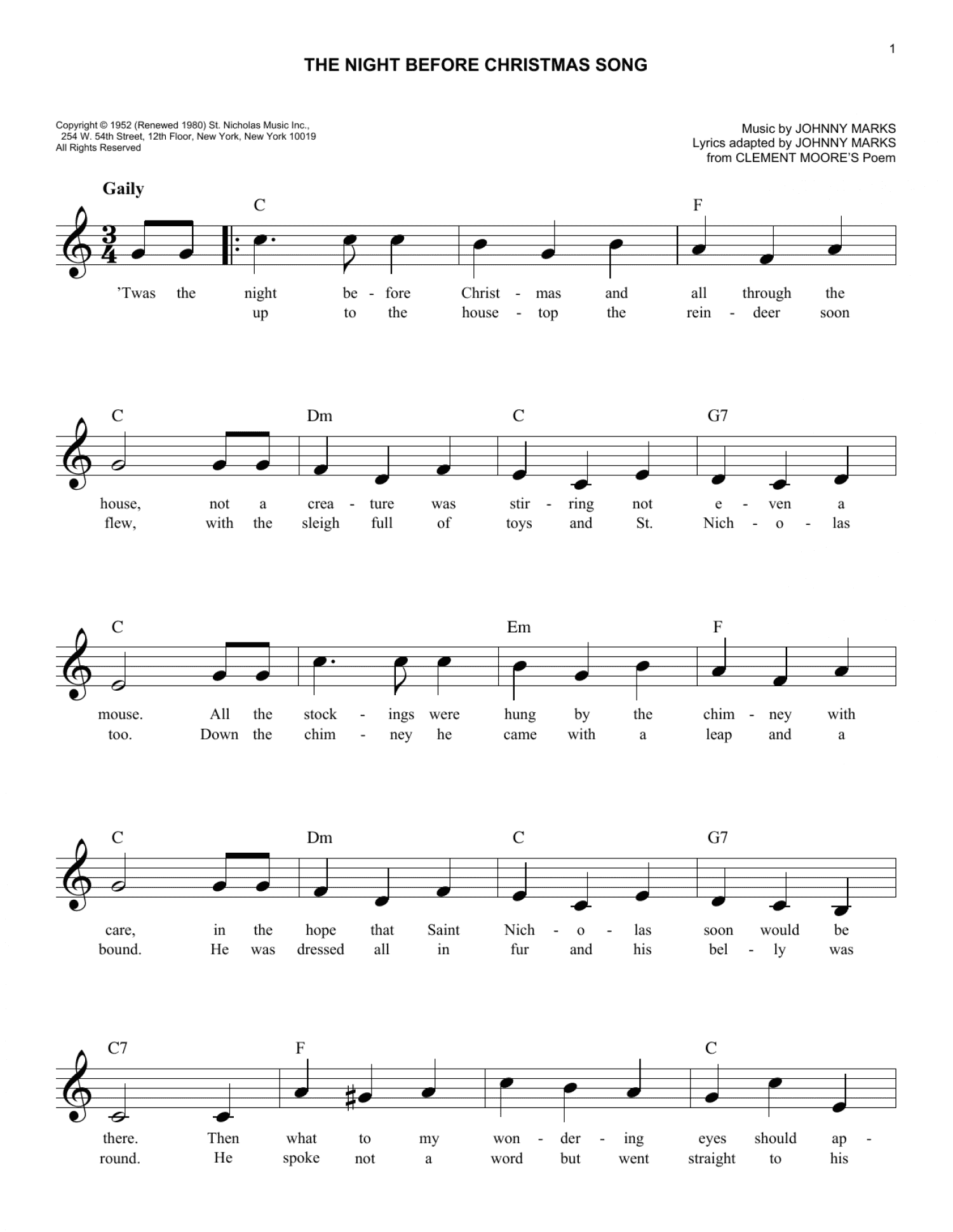 The Night Before Christmas Song (Lead Sheet / Fake Book)