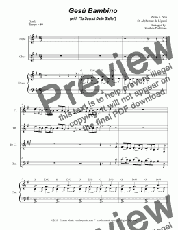 page one of Gesu Bambino (with "Tu Scendi Dalle Stelle") (for Woodwind Quartet & Piano)