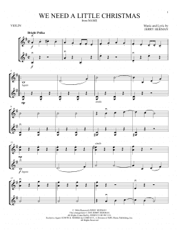 page one of We Need A Little Christmas (Violin Duet)