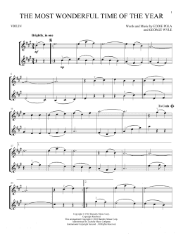 page one of The Most Wonderful Time Of The Year (Violin Duet)