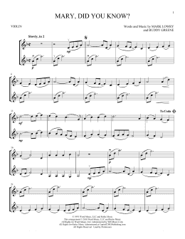 page one of Mary, Did You Know? (Violin Duet)
