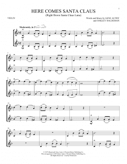 page one of Here Comes Santa Claus (Right Down Santa Claus Lane) (Violin Duet)