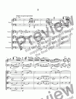 page one of Quintet No. 2 for Strings and Piano in D Minor (2nd mvt)