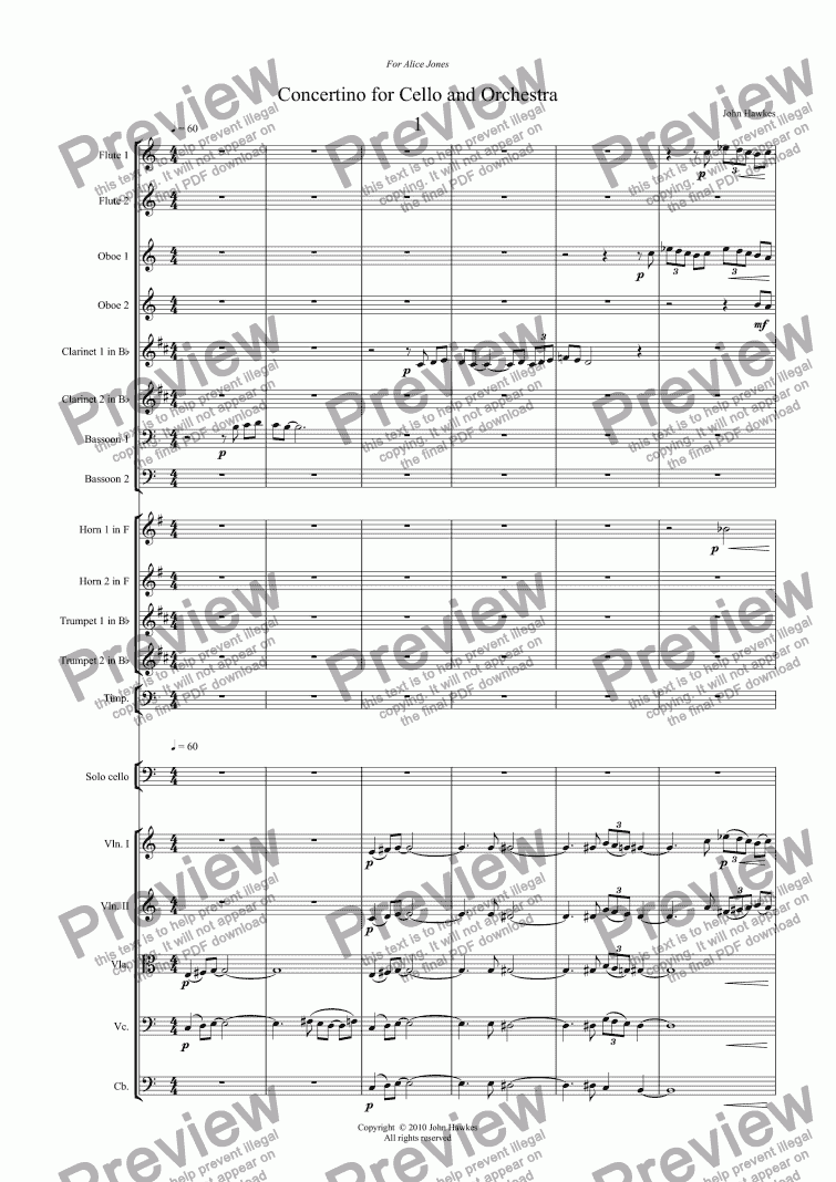 page one of Concertino for Cello and Orchestra