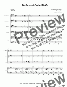 page one of Tu Scendi Dalle Stelle (for Brass Quartet and Piano)