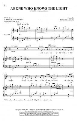 page one of As One Who Knows The Light (SATB Choir)