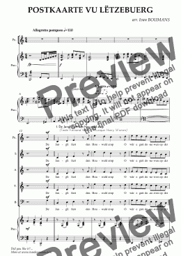 page one of Postkaarte vu Lëtzebuerg (Choir & Piano Version)