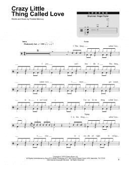page one of Crazy Little Thing Called Love (Drums Transcription)