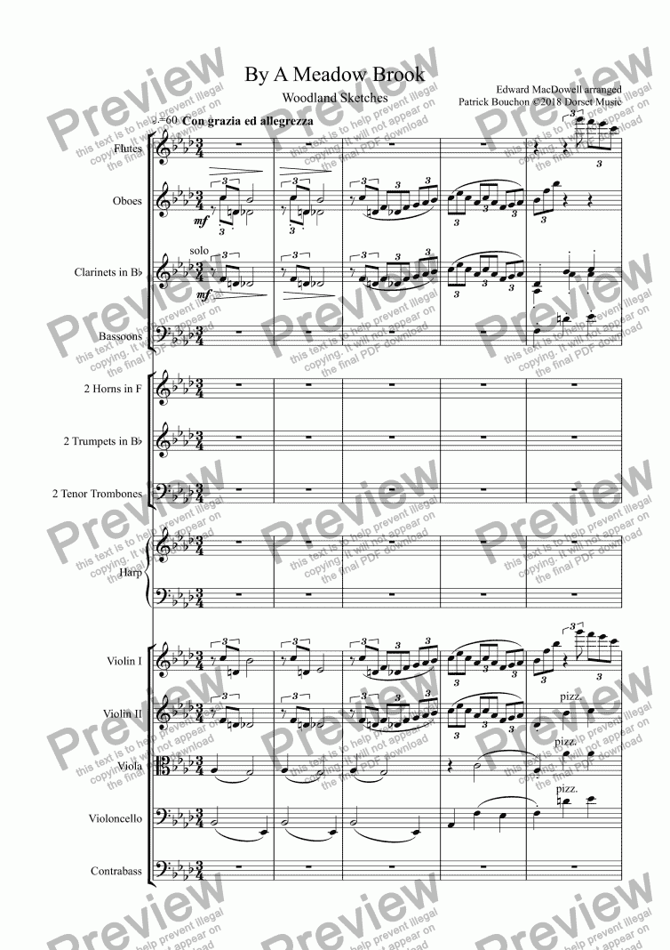 page one of MacDowell - By A Meadow Brook for Orchestra