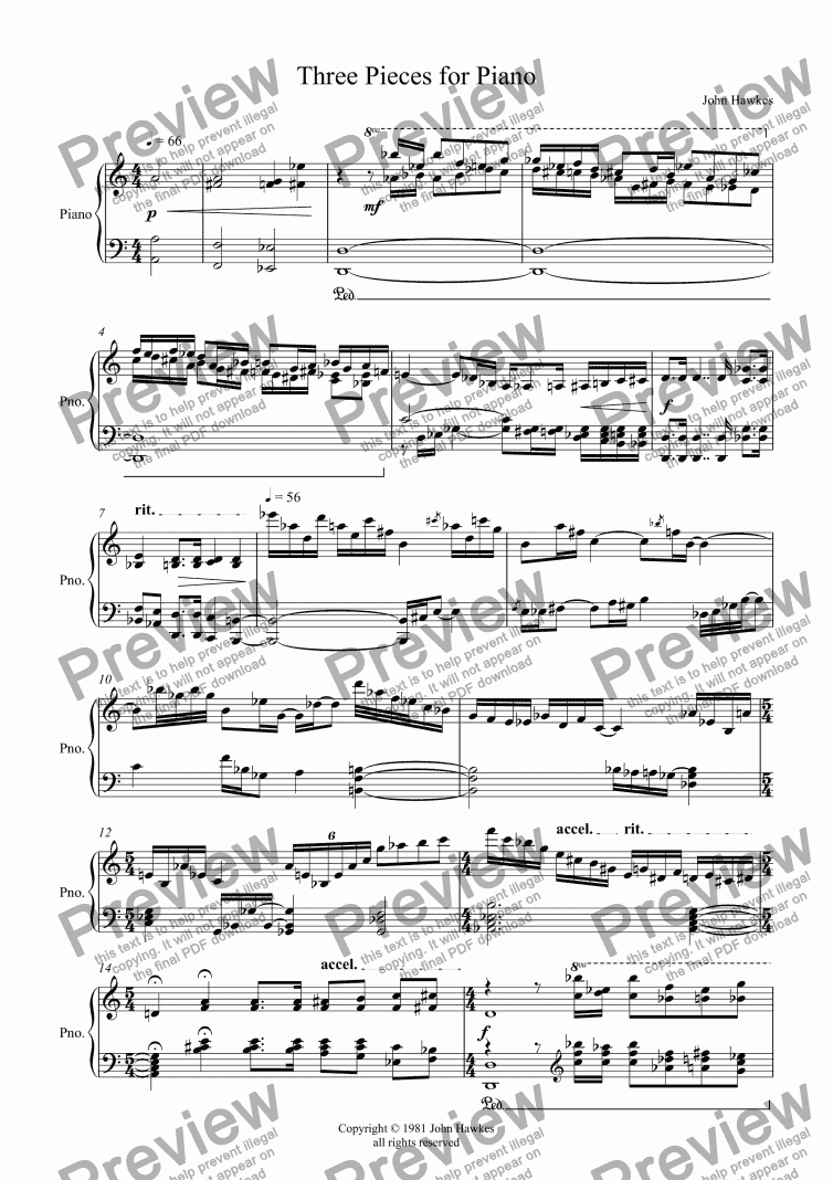 page one of Three Pieces for Piano