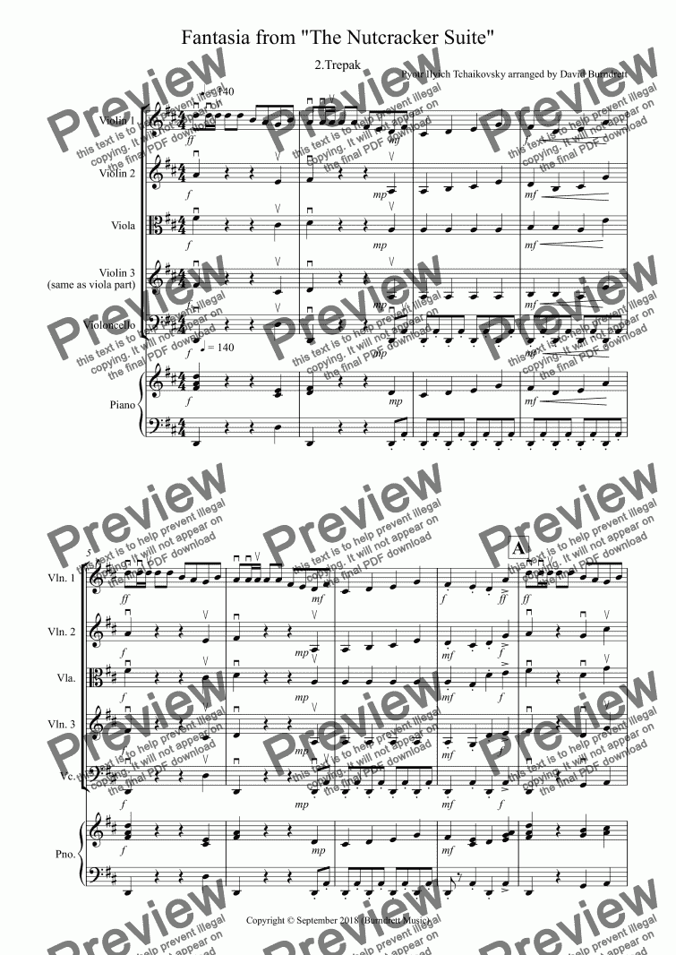 page one of Trepak (Fantasia from Nutcracker) for String Quartet