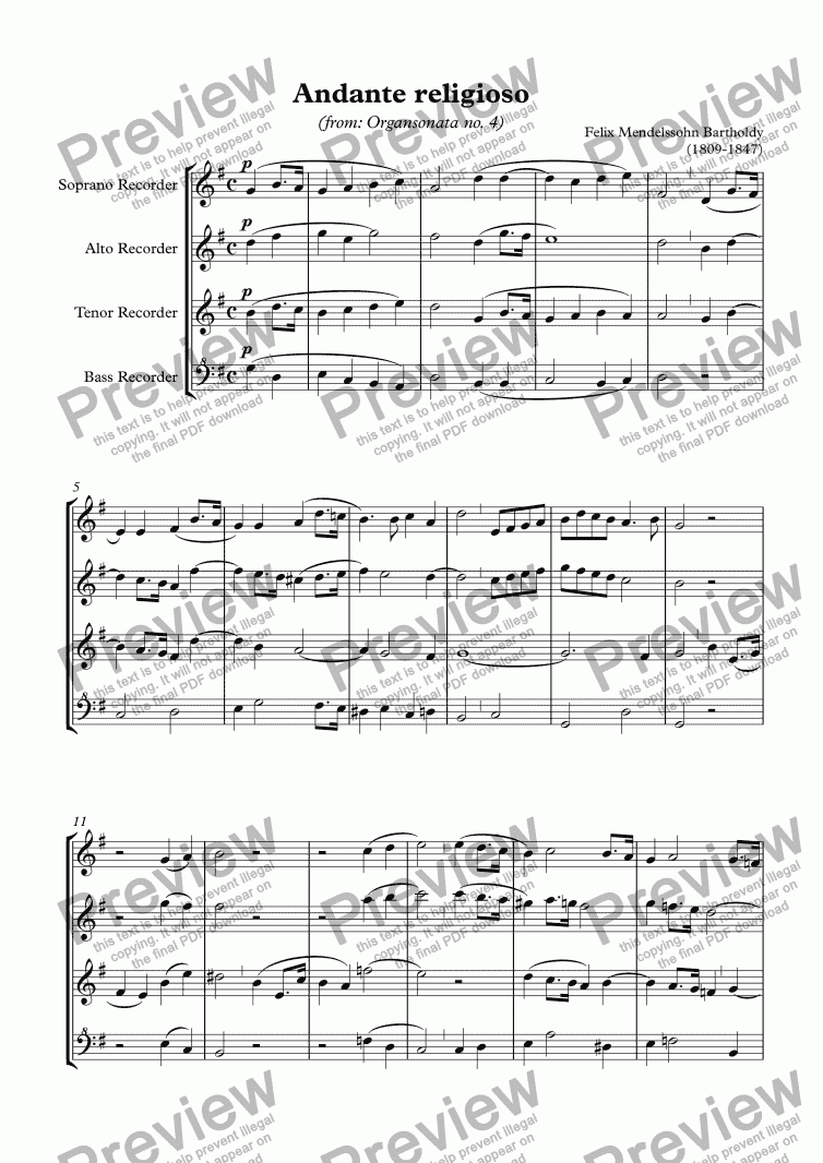 page one of Andante religioso (Mendelssohn)