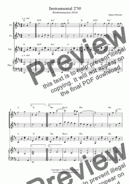 page one of Instrumental Interlude 2’30 for 2 flutes, guitar and/or piano (2018)
