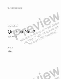 page one of Beethoven String Quartet No. 2 (Mvt. 1) Transp. score