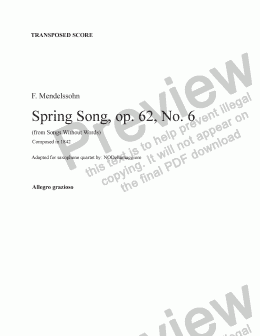 page one of Spring song (original key: A) - Transp. Score