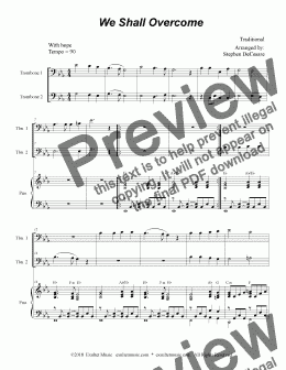 page one of We Shall Overcome (Trombone Duet)