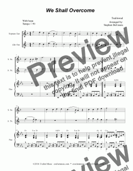 page one of We Shall Overcome (Duet for Soprano & Alto Saxophone)