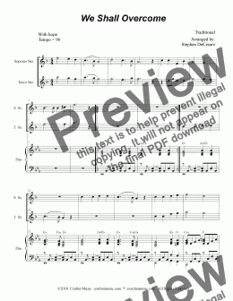 page one of We Shall Overcome (Duet for Soprano & Tenor Saxophone)