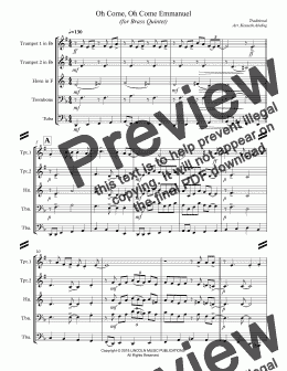 page one of Oh Come, Oh Come Emmanuel (for Brass Quintet)