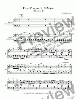page one of Piano Concerto in E-flat Major, complete 2-piano score
