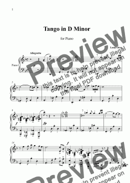 page one of Tango in D Minor
