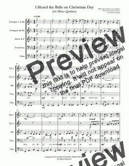 page one of I Heard the Bells on Christmas Day (for Brass Quintet)