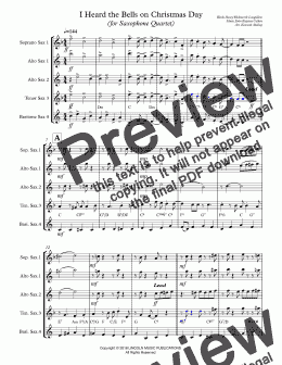 page one of I Heard the Bells on Christmas Day (for Saxophone Quartet SATB or AATB)