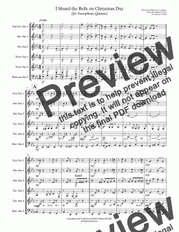 page one of I Heard the Bells on Christmas Day (for Saxophone Quintet SATTB or AATTB)