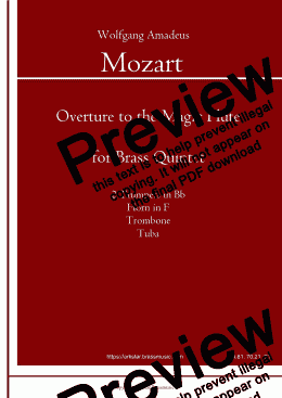 page one of Mozart: "Magic Flute" Overture for Brass Quintet