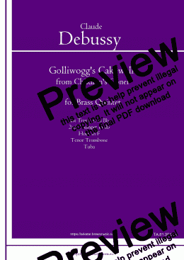 page one of Debussy: "Golliwogg's Cakewalk" de Children's corner for Brass Quintet