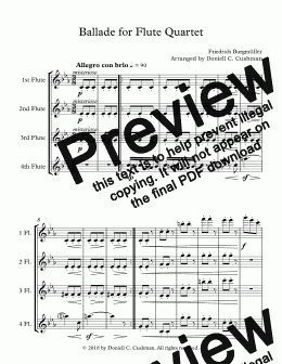 page one of Ballade - Flute Quartet