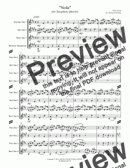 page one of Nola (for Saxophone Quartet)