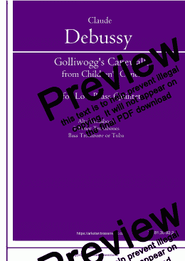 page one of Debussy: "Golliwogg's Cakewalk" de Children's Corner for Low Brass(Trombone) Quintet 