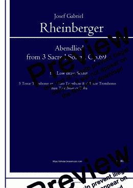 page one of Rheinbergar: "Abendlied" from 3 Sacred songs Op.69 For Low Brass Sextet