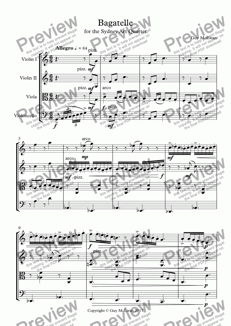page one of Bagatelle for the String Quartet