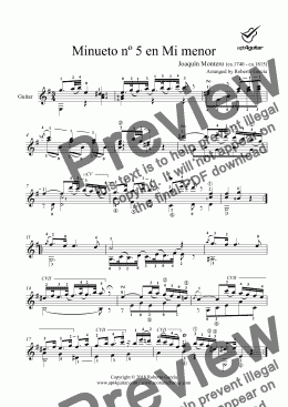 page one of Minueto nº 5 en Mi menor for solo guitar