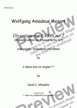 page one of Mozart - Divertimento K439b no 2 for 2 oboes and cor anglais