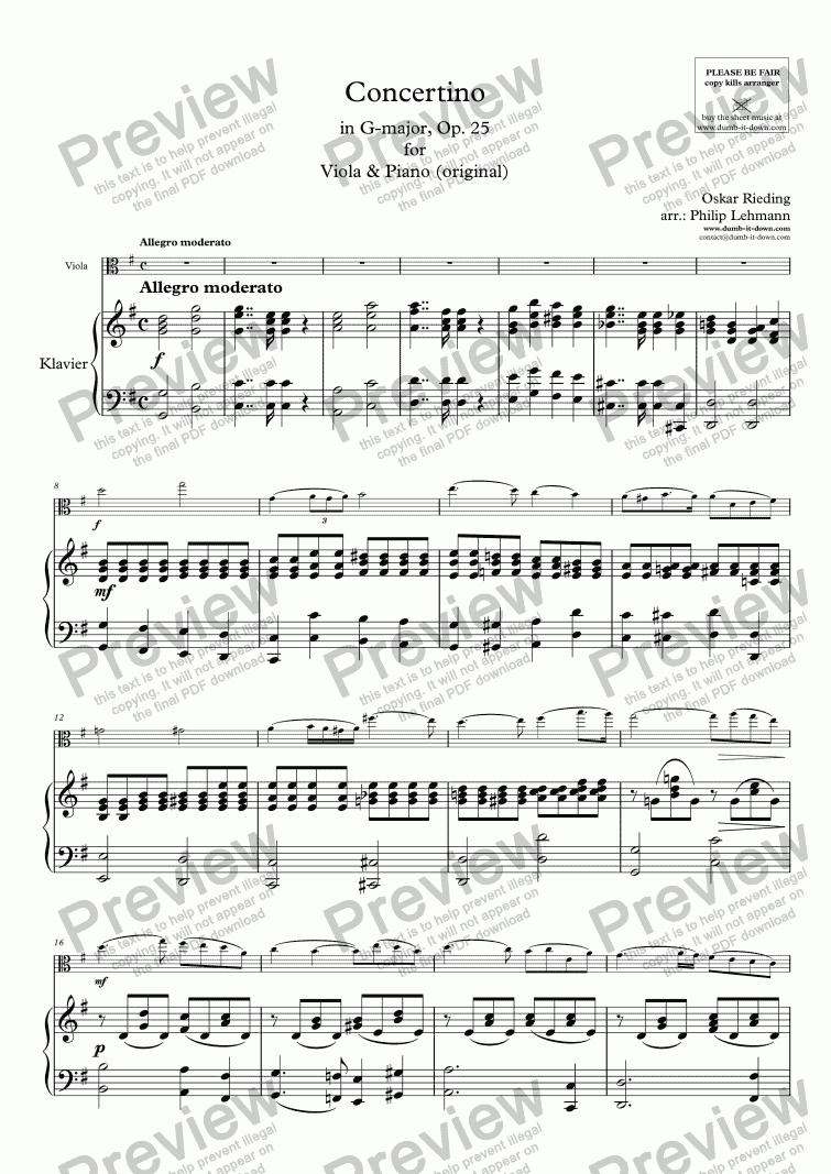 page one of Rieding, O. - Op.25, Concerto - for Viola & Piano (orig.)