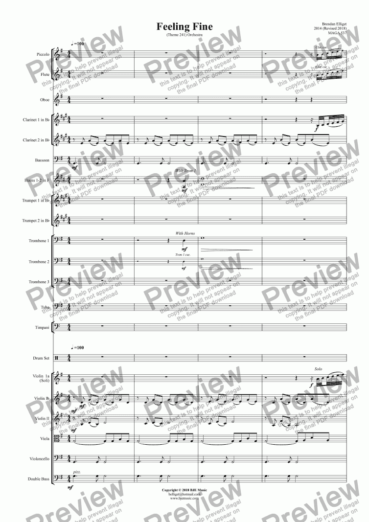 page one of Feeling Fine (Theme 241) - Orchestra