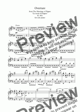 page one of Overture to The Marriage of Figaro 'Le nozze di Figaro' for advanced solo piano