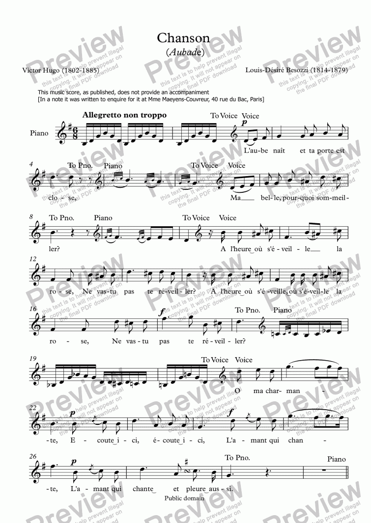 page one of Aubade (Louis-Désiré Besozzi / Victor Hugo)