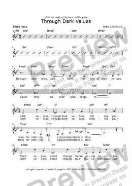 page one of Through Dark Values (lead sheet)