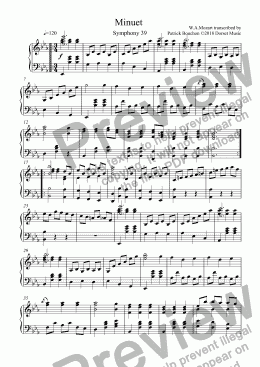 page one of Mozart - Symphony 39 - Minuet for piano