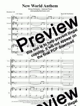 page one of New World Anthem  (String Orchestra - Optional Piano)