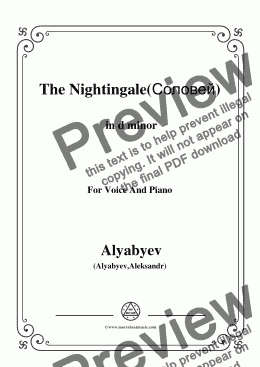 page one of Alyabyev-The Nightingale(Соловей) in d minor, for Voice and Piano