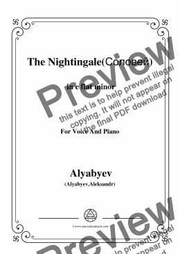 page one of Alyabyev-The Nightingale(Соловей) in e flat minor, for Voice and Piano
