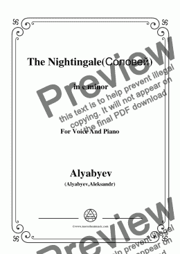 page one of Alyabyev-The Nightingale(Соловей) in c minor, for Voice and Piano